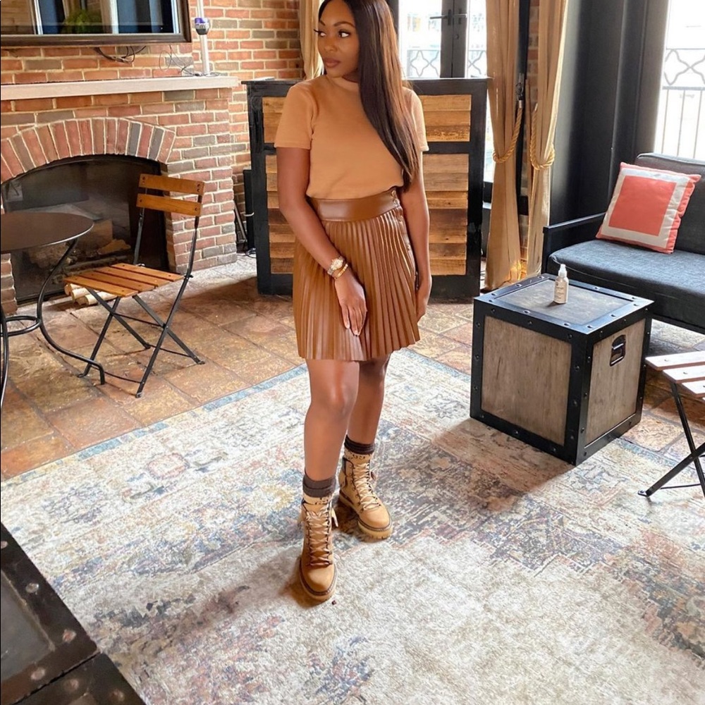 Faux leather pleated skirt